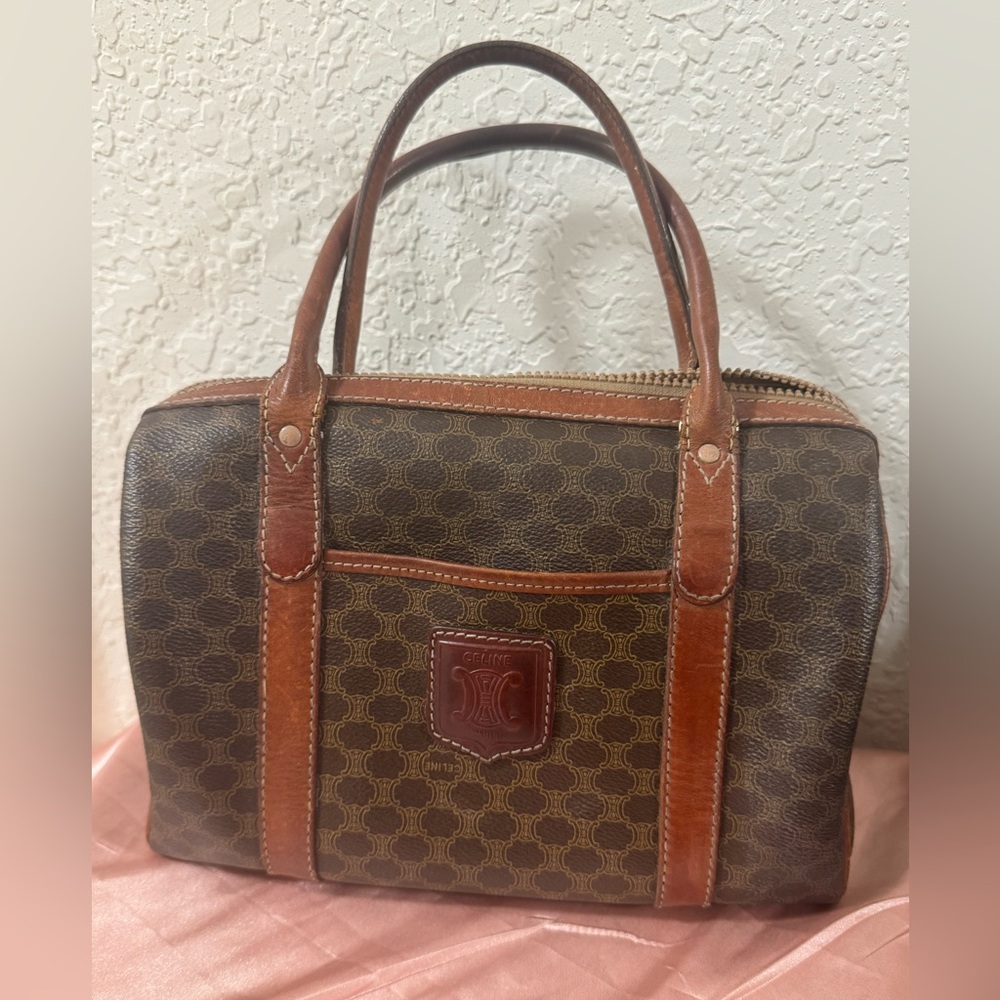 Celine Brown Monogram Canvas Bowling Satchel with Cognac Trim - Picture 10 of 13